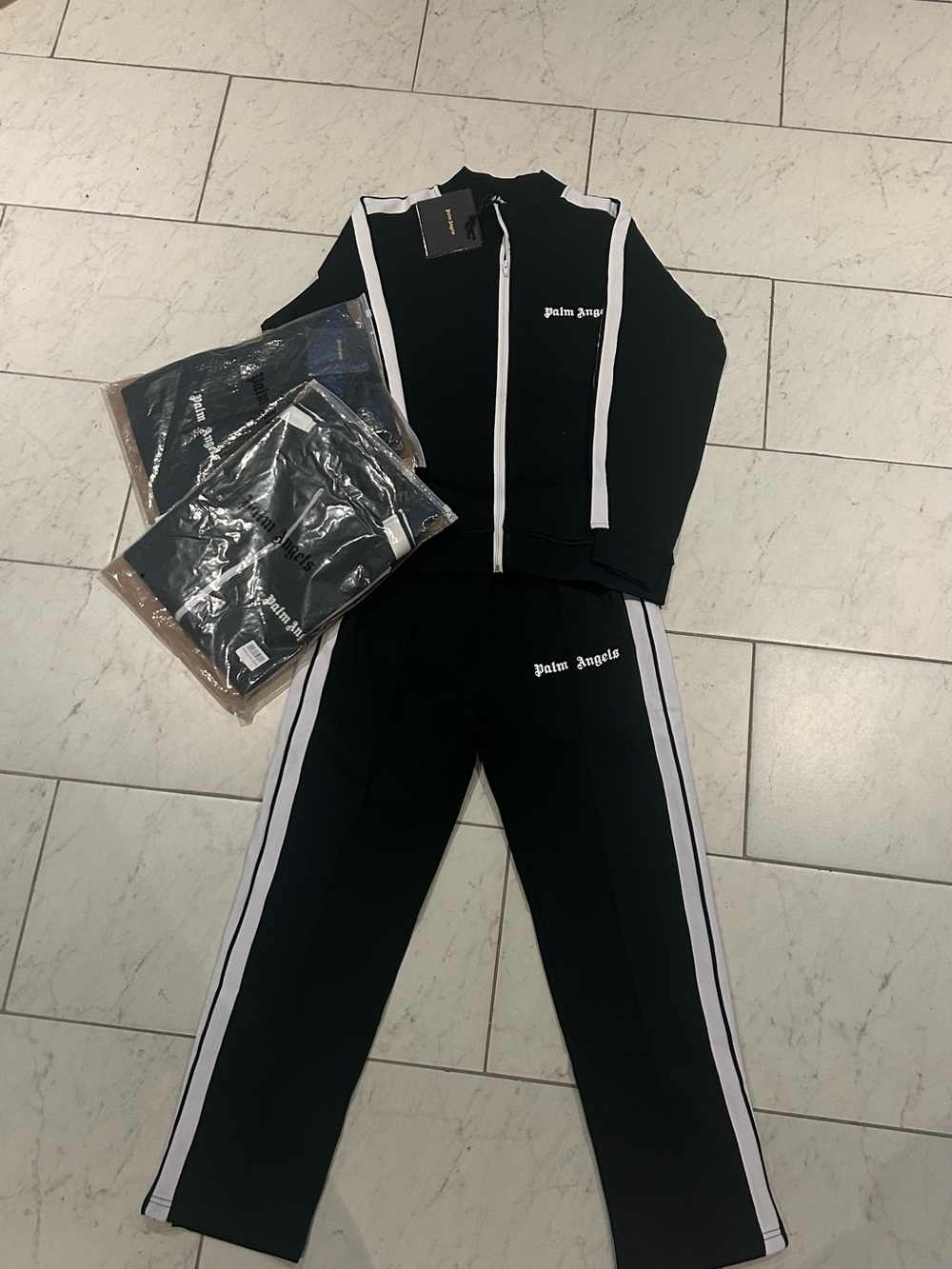 Palm Angels Black Track Pants with White Side Stripes